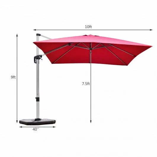 10 ft Tilt Aluminum Square Patio Offset Cantilever Umbrella without Weight Base