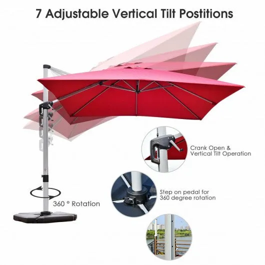 10 ft Tilt Aluminum Square Patio Offset Cantilever Umbrella without Weight Base