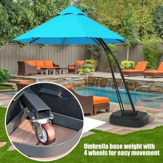 11 Feet Outdoor Cantilever Hanging Umbrella with Base and Wheels-Turquoise