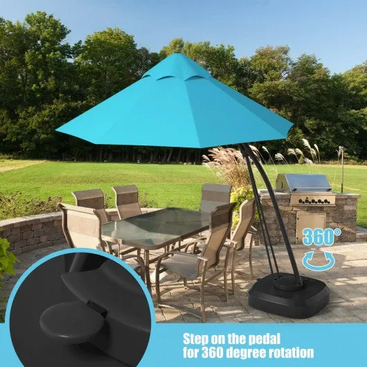 11 Feet Outdoor Cantilever Hanging Umbrella with Base and Wheels-Turquoise