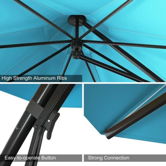 11 Feet Outdoor Cantilever Hanging Umbrella with Base and Wheels-Turquoise