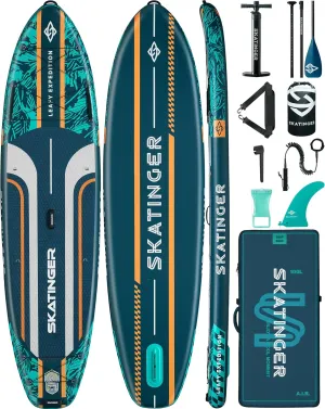 11'635" Super Wide Inflatable Paddle Board, Ultra Stable Stand Up Paddleboards for 450lb/3 People/Family/Big Size, Shoulder Strap, 5 Handles, 100L Backpack, All-Round Sup Board, US Fin
