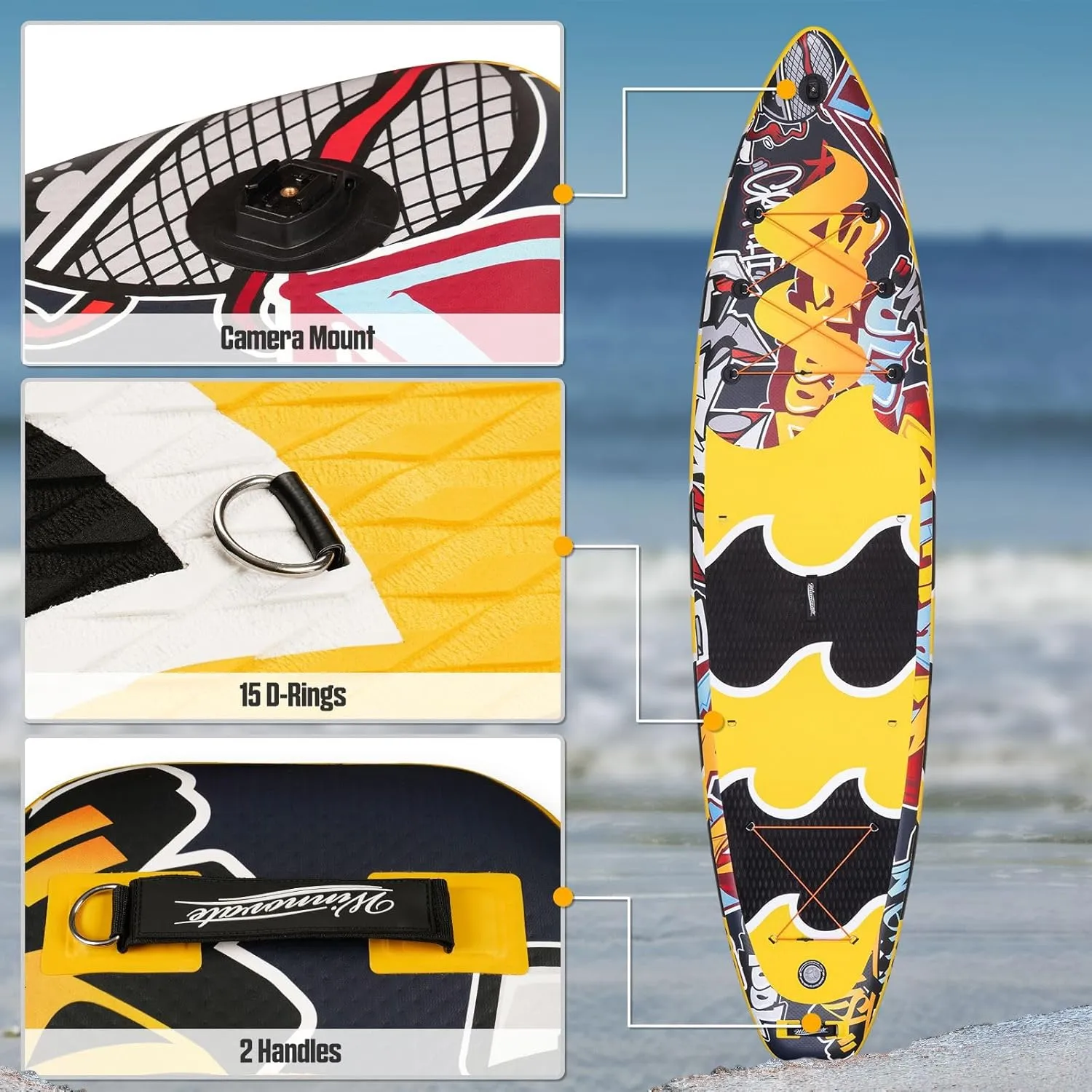 11'6"x35"x6" Wood Grain Stand Up Paddle Board Inflatable, Portable SUP Paddleboard with Complete Accessories, Camera Mount and 10L Dry Bag,Extra Wide Blow Up Paddle Board for Adults Youth Family