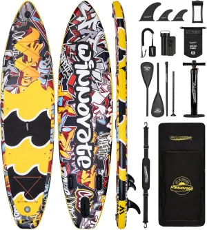 11'6"x35"x6" Wood Grain Stand Up Paddle Board Inflatable, Portable SUP Paddleboard with Complete Accessories, Camera Mount and 10L Dry Bag,Extra Wide Blow Up Paddle Board for Adults Youth Family