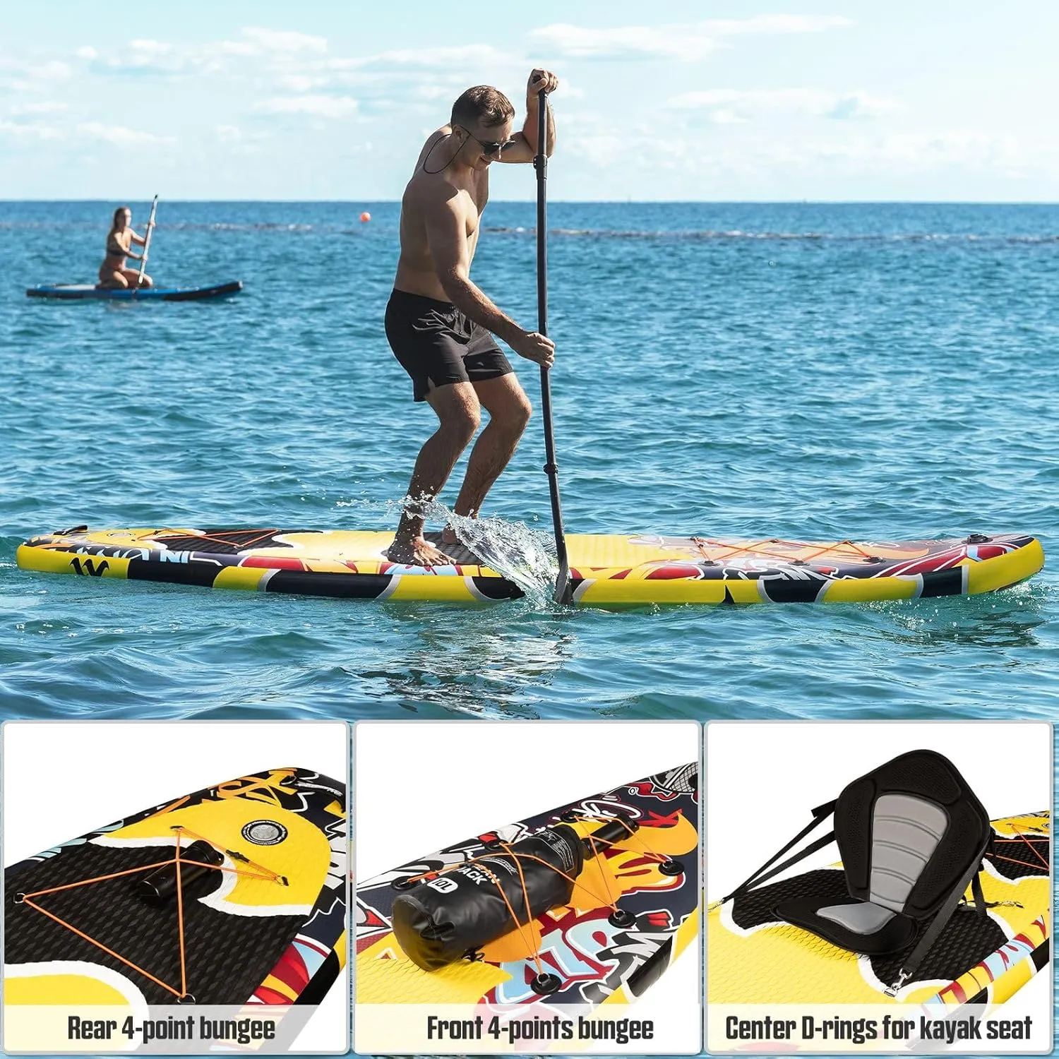 11'6"x35"x6" Wood Grain Stand Up Paddle Board Inflatable, Portable SUP Paddleboard with Complete Accessories, Camera Mount and 10L Dry Bag,Extra Wide Blow Up Paddle Board for Adults Youth Family