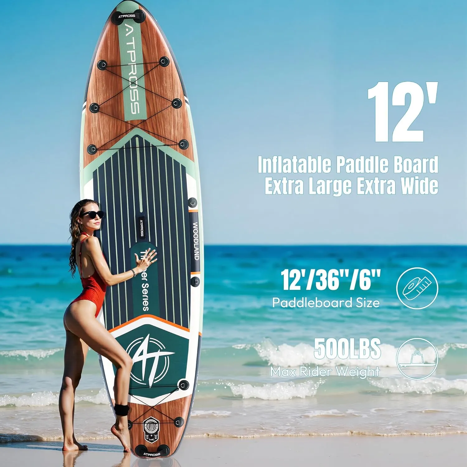12'x36 Inflatable Paddle Board, 500lbs Extra Wide Stand Up Paddleboard for Adults with Premium SUP Accessories Kit & Backpack, Blow Up Kayak Non-Slip Stable Deck Boat for Yoga Fishing Surf