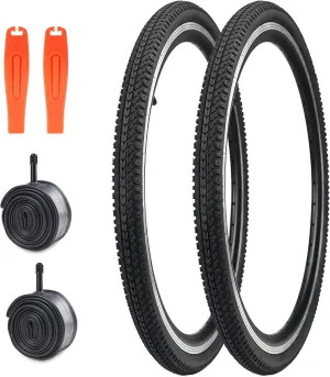 24X1.5/26X1.5 Bike Tire 2 Pack Bike Tires with 24/26 x 1.5-1.75 Bike Inner Tube for 24/26 Inch Bicycles, Vintage Bicycle, Folding Bike, Ladies Bike, Cruiser Bike