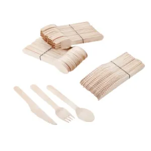 400 X Disposable Wooden Cutlery Bulk Bamboo Party 160mm - Spoons/Knives/Forks