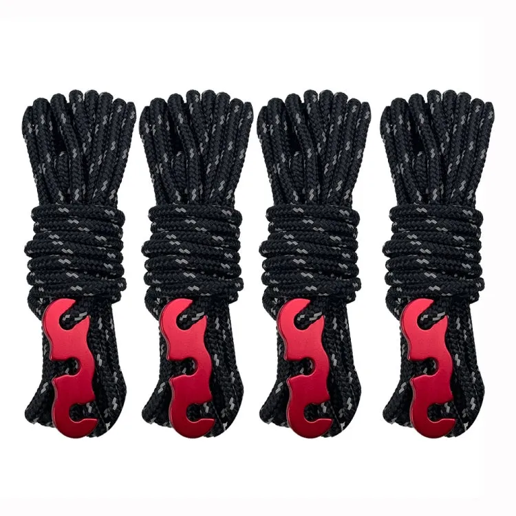 4m x 4 Rolls Outdoor Camping Tent Canopy Wind Rope Luminous Multi-Function Wind Rope Buckle Tent Fixed Rope( S Buckle-Black)