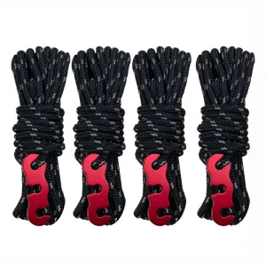 4m x 4 Rolls Outdoor Camping Tent Canopy Wind Rope Luminous Multi-Function Wind Rope Buckle Tent Fixed Rope( S Buckle-Black)