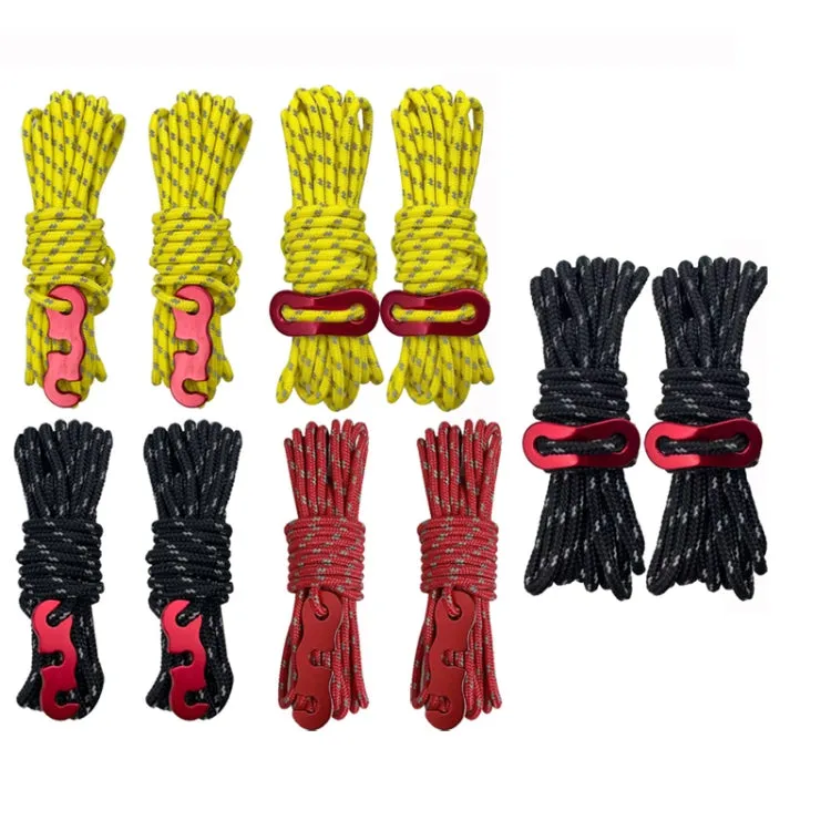 4m x 4 Rolls Outdoor Camping Tent Canopy Wind Rope Luminous Multi-Function Wind Rope Buckle Tent Fixed Rope( S Buckle-Black)