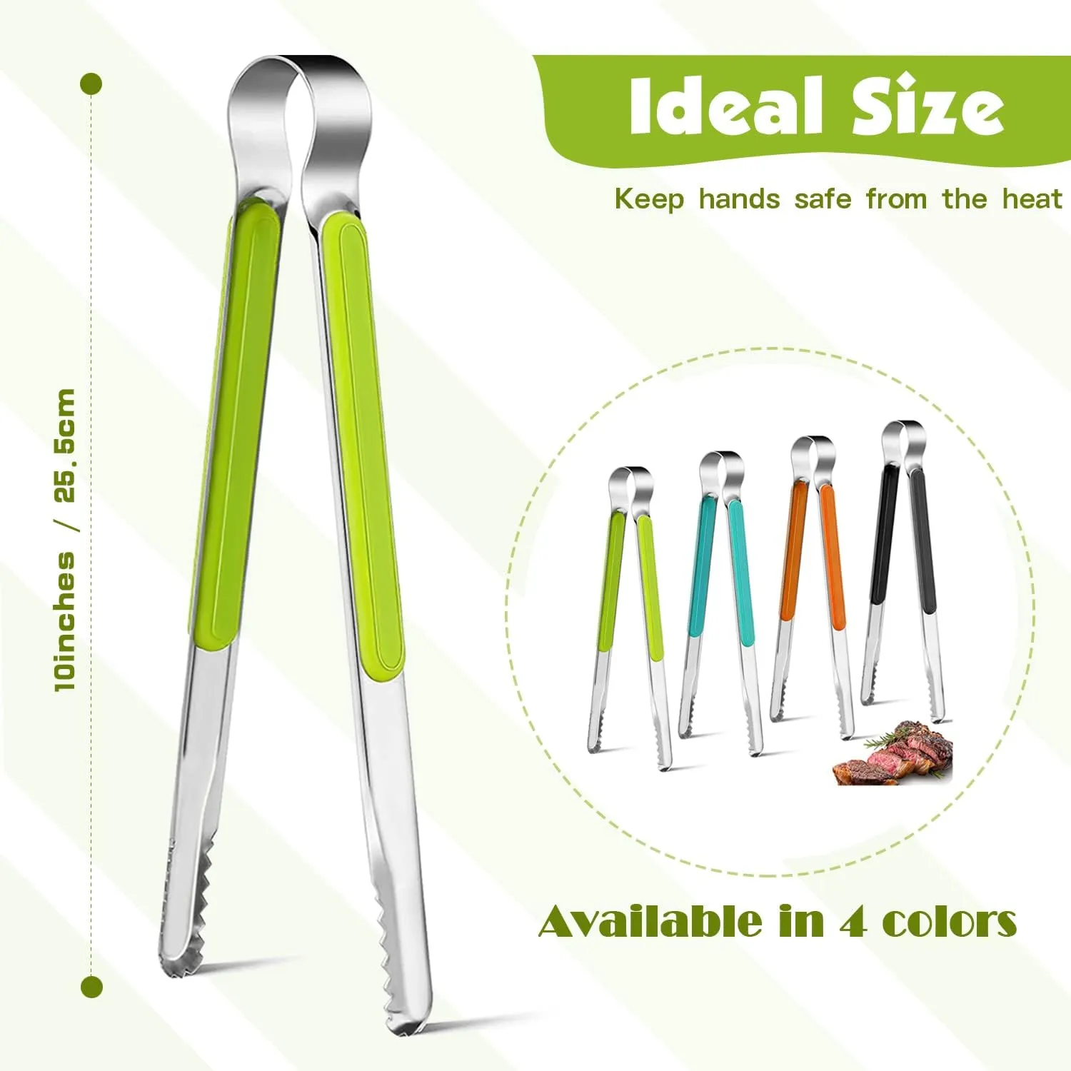 4Pcs Stainless Steel Kitchen Tongs for Cooking - 10" Metal Food Tongs With Non-Slip Comfort Grip, High Heat Resistant for BBQ, Non-Stick, Grilling and Serving