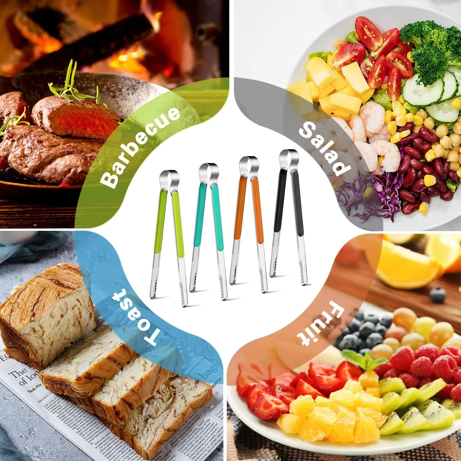 4Pcs Stainless Steel Kitchen Tongs for Cooking - 10" Metal Food Tongs With Non-Slip Comfort Grip, High Heat Resistant for BBQ, Non-Stick, Grilling and Serving
