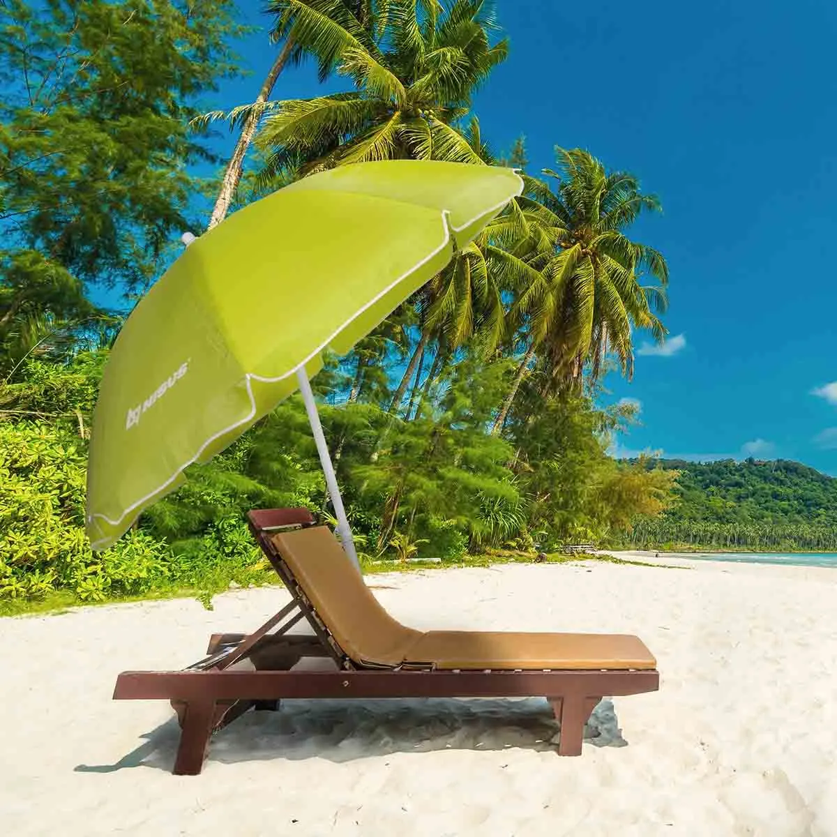 5, 6 ft Wholesale Lime Green Folding Tilting Beach Umbrella with Carry Bag