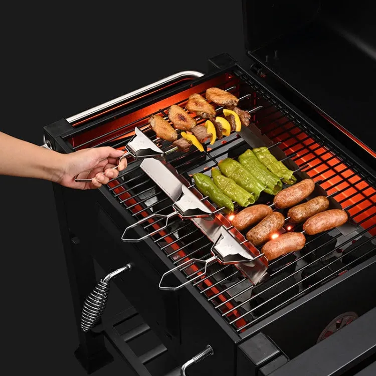 6pcs /Pack 1 Way Skewer Stainless Steel BBQ Skewers Semi-Automatic Barbecue Fork