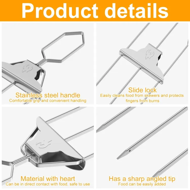 6pcs /Pack 1 Way Skewer Stainless Steel BBQ Skewers Semi-Automatic Barbecue Fork
