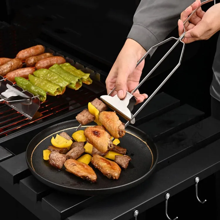 6pcs /Pack 1 Way Skewer Stainless Steel BBQ Skewers Semi-Automatic Barbecue Fork