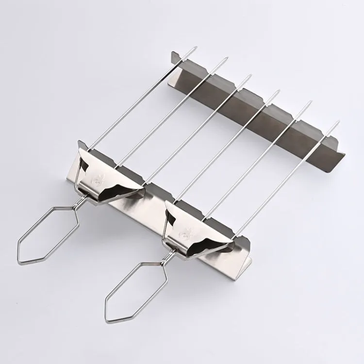 6pcs /Pack 1 Way Skewer Stainless Steel BBQ Skewers Semi-Automatic Barbecue Fork