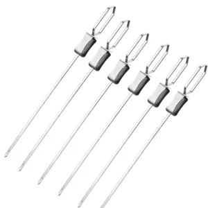 6pcs /Pack 1 Way Skewer Stainless Steel BBQ Skewers Semi-Automatic Barbecue Fork