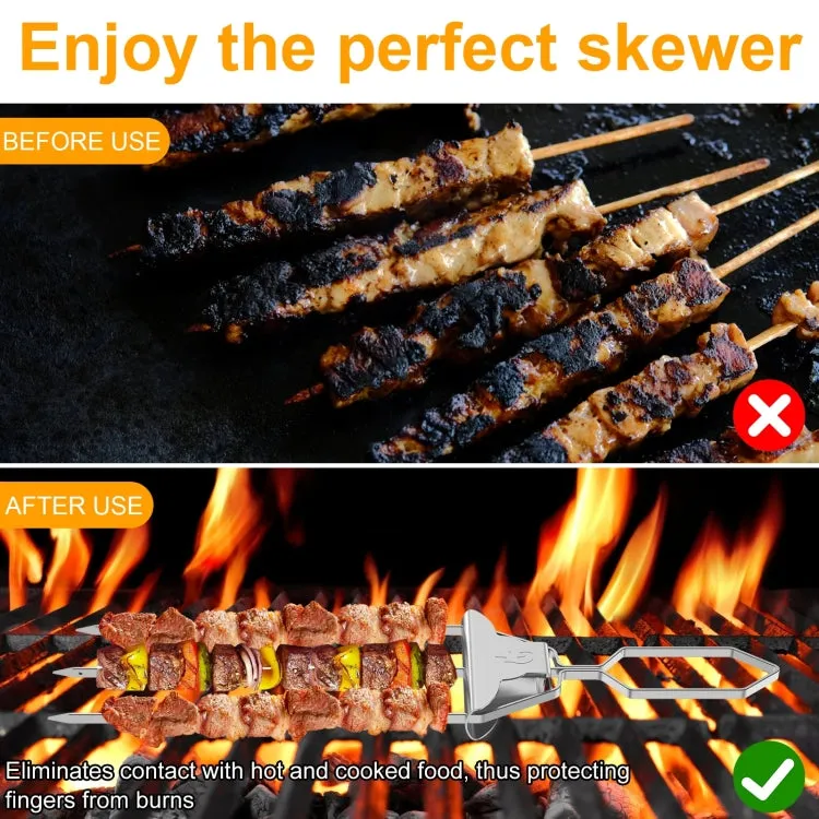6pcs /Pack 1 Way Skewer Stainless Steel BBQ Skewers Semi-Automatic Barbecue Fork