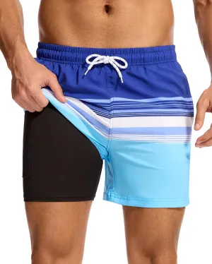 Aueyan Mens Swim Trunks 5.5 inch with Compression Liner Zipper Pockets,Quick Dry Swimsuit Trunks Funny Beach Board Shorts