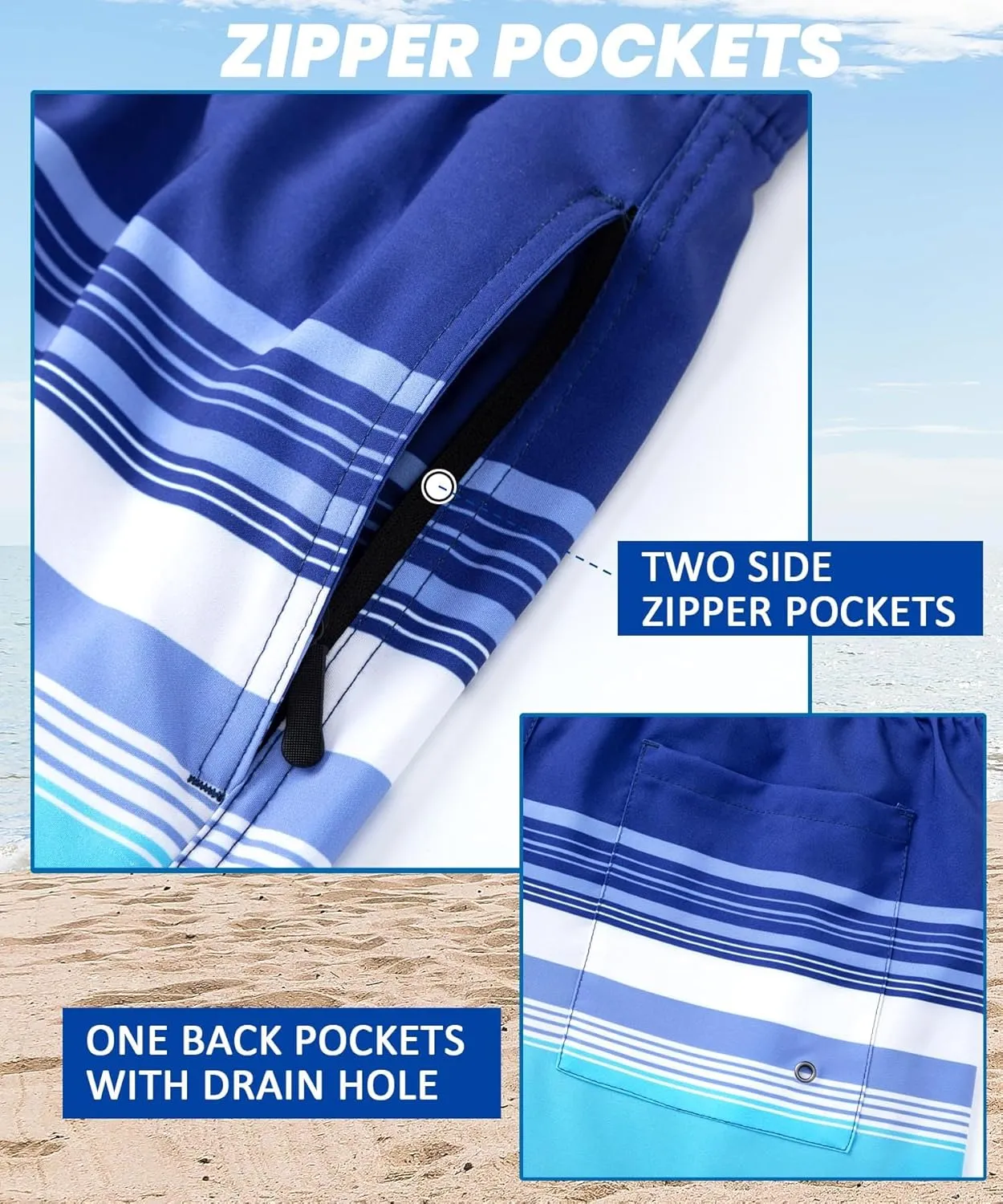 Aueyan Mens Swim Trunks 5.5 inch with Compression Liner Zipper Pockets,Quick Dry Swimsuit Trunks Funny Beach Board Shorts