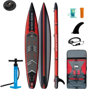BEYOND MARINA SUP Stand Up Inflatable Paddle Board Racing Board | 12'6"/14' Race | with Action Camera Mount | Complete with All Accessories(Azurage)
