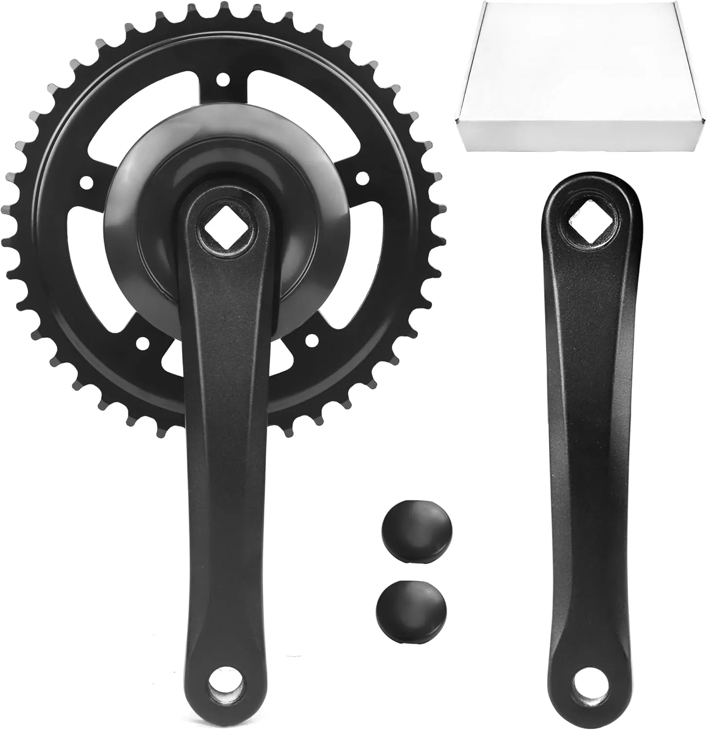 Bike Crankset 38T/42T - 170mm Universal Square Crankset Set Charing Crank Set with 170mm Aluminium Alloy Arm for Single/1/6/7/8 Speeds Ladies Bike/Folding Bike/Cruiser Bike/Mountain Bike, Black/Sliver