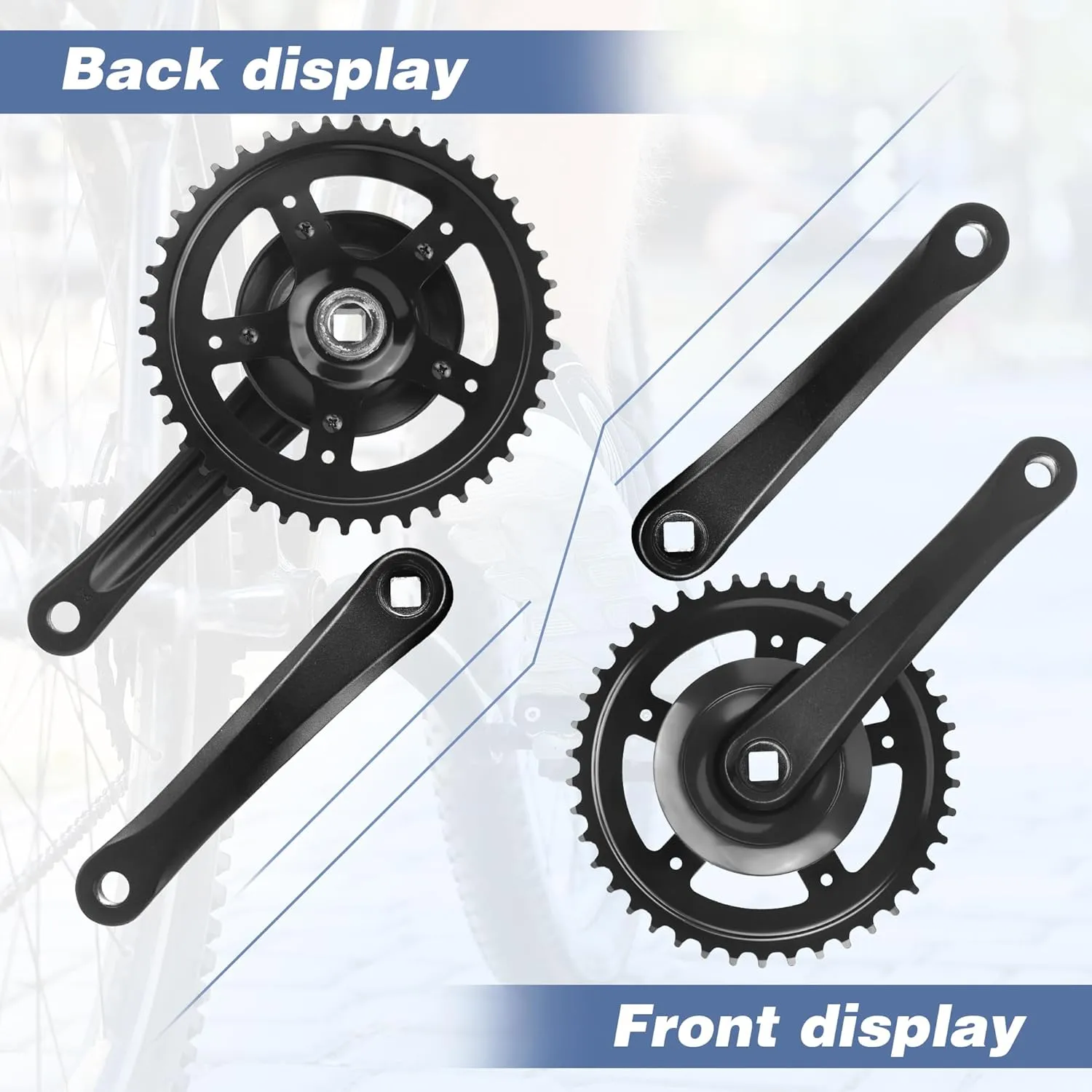 Bike Crankset 38T/42T - 170mm Universal Square Crankset Set Charing Crank Set with 170mm Aluminium Alloy Arm for Single/1/6/7/8 Speeds Ladies Bike/Folding Bike/Cruiser Bike/Mountain Bike, Black/Sliver