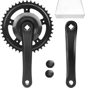 Bike Crankset 38T/42T - 170mm Universal Square Crankset Set Charing Crank Set with 170mm Aluminium Alloy Arm for Single/1/6/7/8 Speeds Ladies Bike/Folding Bike/Cruiser Bike/Mountain Bike, Black/Sliver