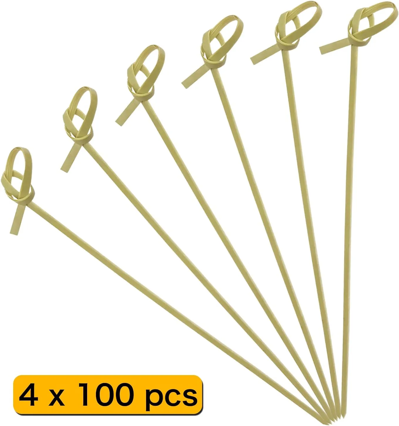 BLUE TOP Bamboo Cocktail Skewers Picks 6 Inch Pack 400 with Looped Knot Toothpicks for Appetizers,Cocktail Parties,Barbecue Snacks,Club Sandwiches,Fruits,Drinks.