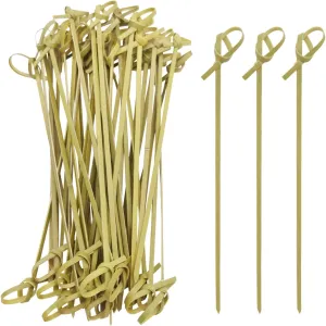 BLUE TOP Bamboo Cocktail Skewers Picks 6 Inch Pack 400 with Looped Knot Toothpicks for Appetizers,Cocktail Parties,Barbecue Snacks,Club Sandwiches,Fruits,Drinks.