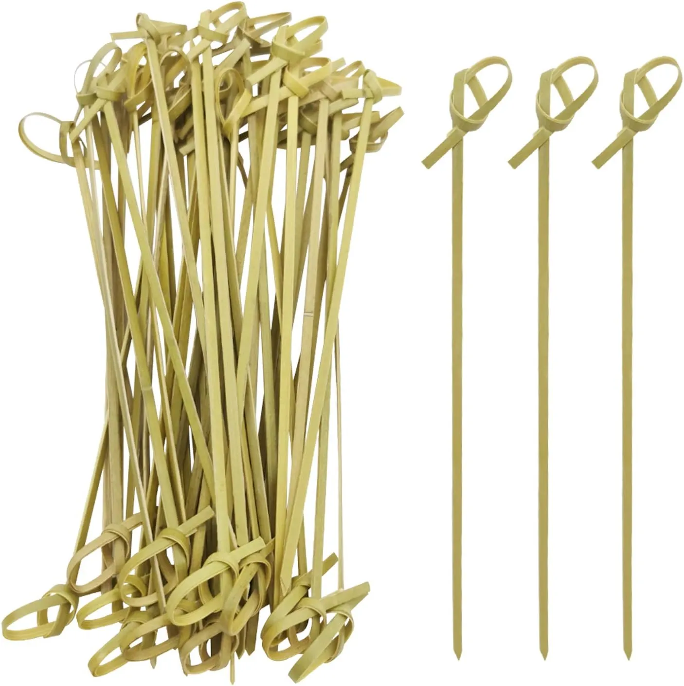 BLUE TOP Bamboo Cocktail Skewers Picks 6 Inch Pack 400 with Looped Knot Toothpicks for Appetizers,Cocktail Parties,Barbecue Snacks,Club Sandwiches,Fruits,Drinks.