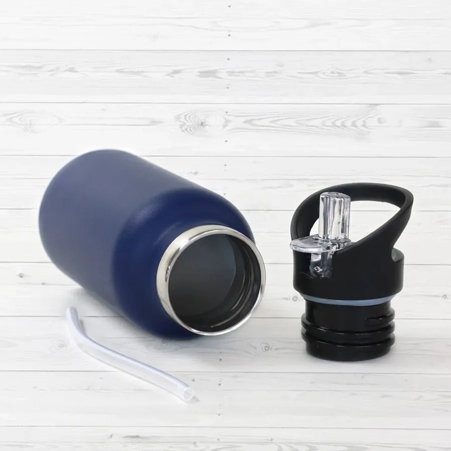 Bonjour Sip Box Premium Stainless Steel Insulated Water Bottle with Straw Lid and Handle Cap 500 ml,BPA-Free (Navy Blue)