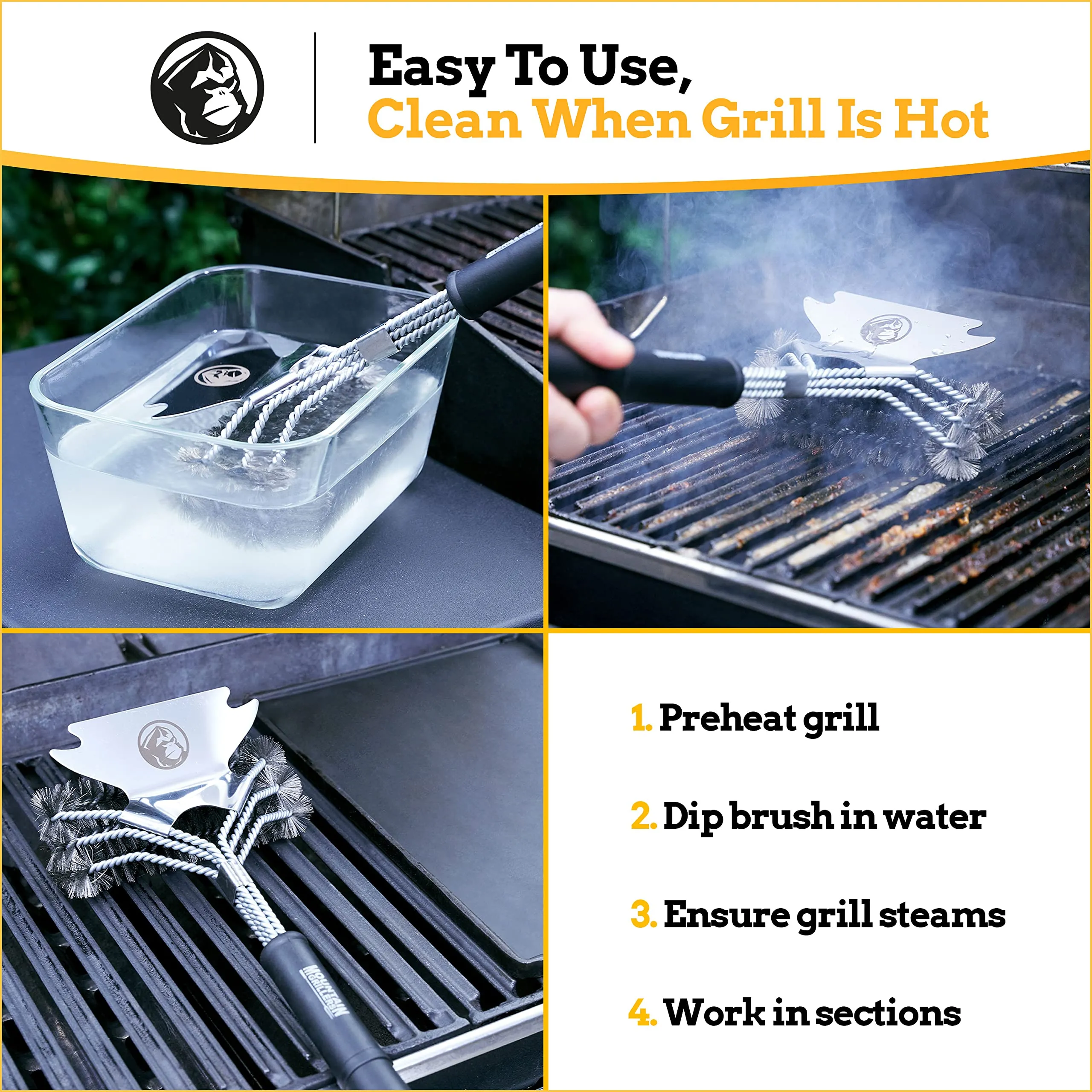 Bristle Free Grill Brush With  Scraper - Prevent Flare Ups For That Perfect Checkerboard Steak