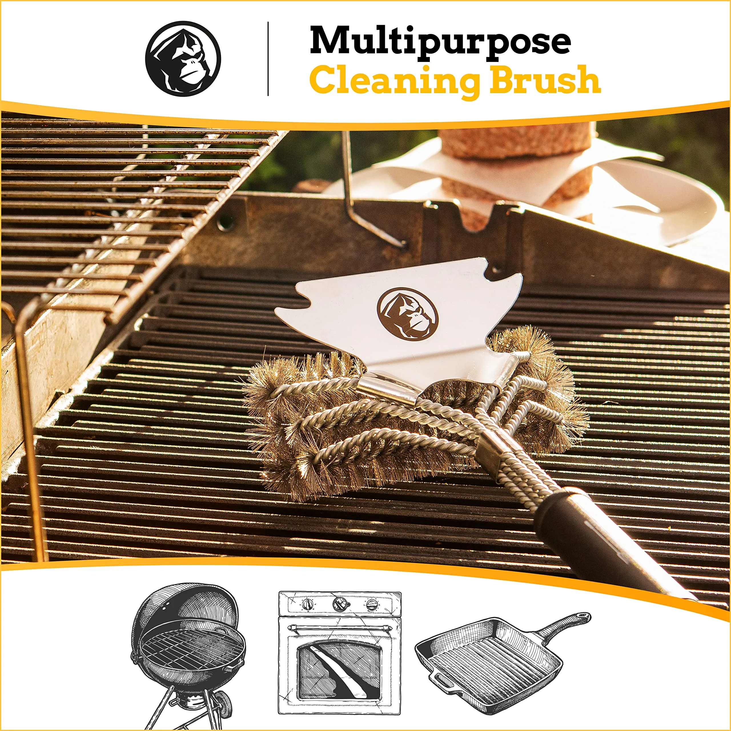 Bristle Free Grill Brush With  Scraper - Prevent Flare Ups For That Perfect Checkerboard Steak