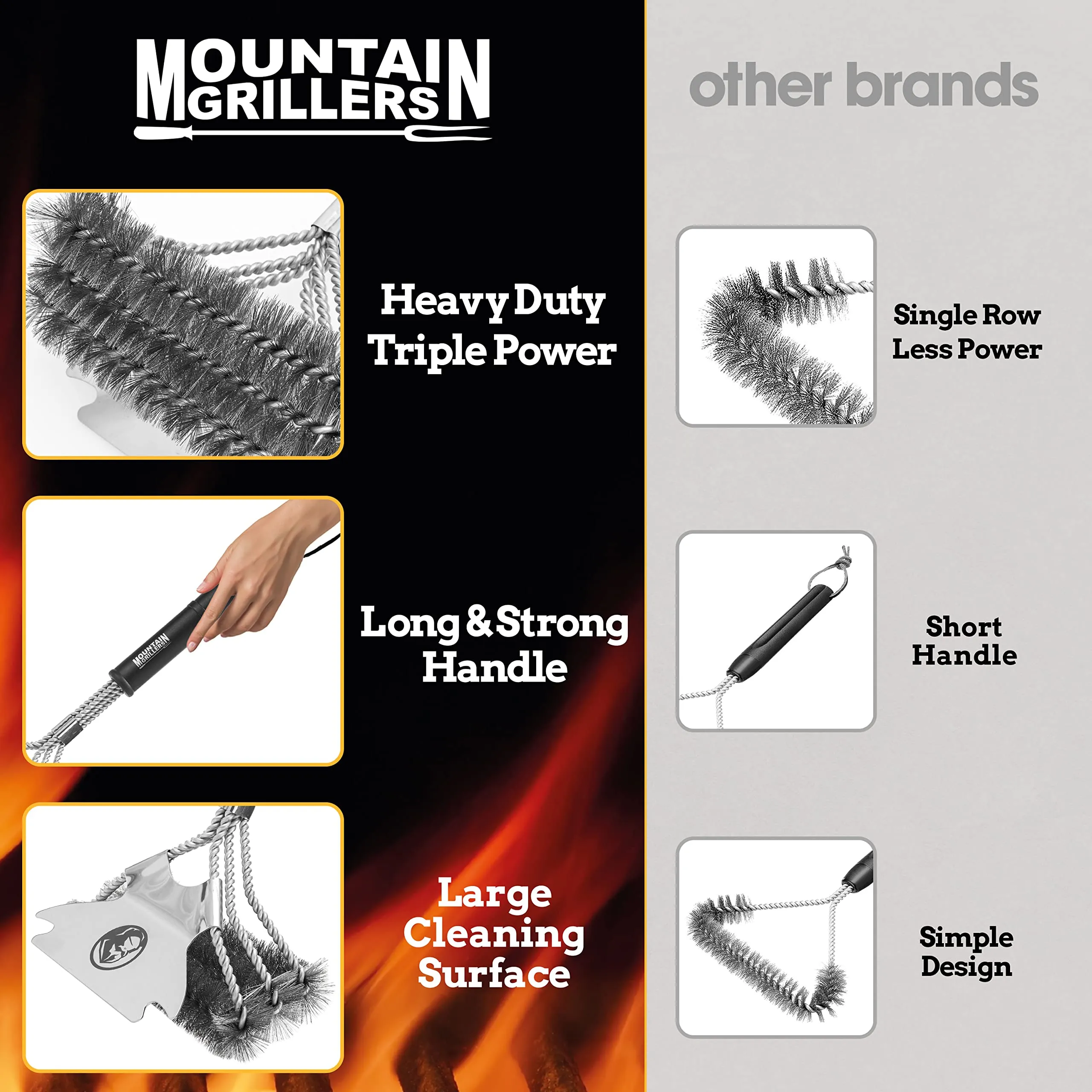 Bristle Free Grill Brush With  Scraper - Prevent Flare Ups For That Perfect Checkerboard Steak