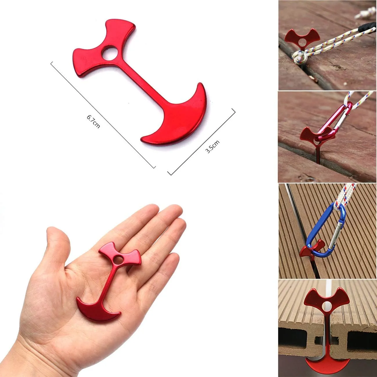 BSGB 43PCS Aluminum Alloy Fish Bone Anchor Deck Plank Board Tent Stakes D Carabiner Wind Rope Buckle 3 Hole Guyline Adjuster Tent Cord Rope Tensioner Alligator Camping Tent Awning Tarp
