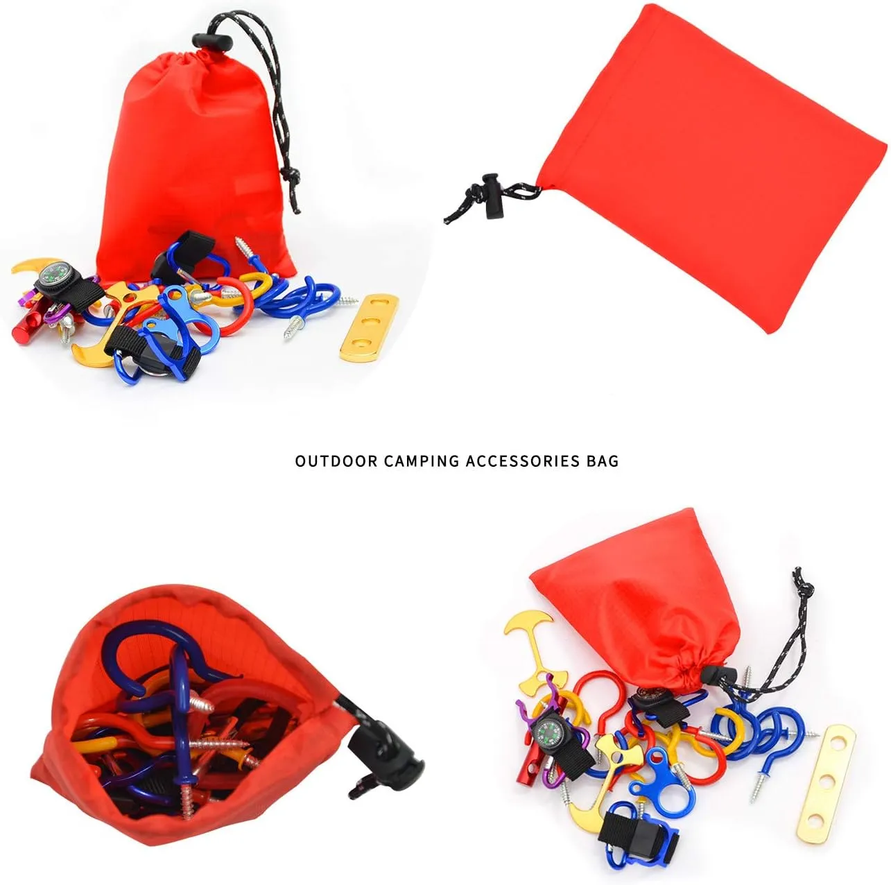 BSGB 43PCS Aluminum Alloy Fish Bone Anchor Deck Plank Board Tent Stakes D Carabiner Wind Rope Buckle 3 Hole Guyline Adjuster Tent Cord Rope Tensioner Alligator Camping Tent Awning Tarp