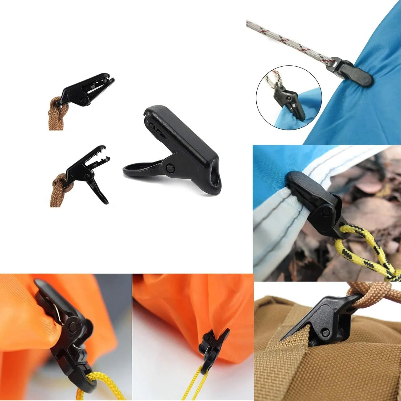 BSGB 43PCS Aluminum Alloy Fish Bone Anchor Deck Plank Board Tent Stakes D Carabiner Wind Rope Buckle 3 Hole Guyline Adjuster Tent Cord Rope Tensioner Alligator Camping Tent Awning Tarp