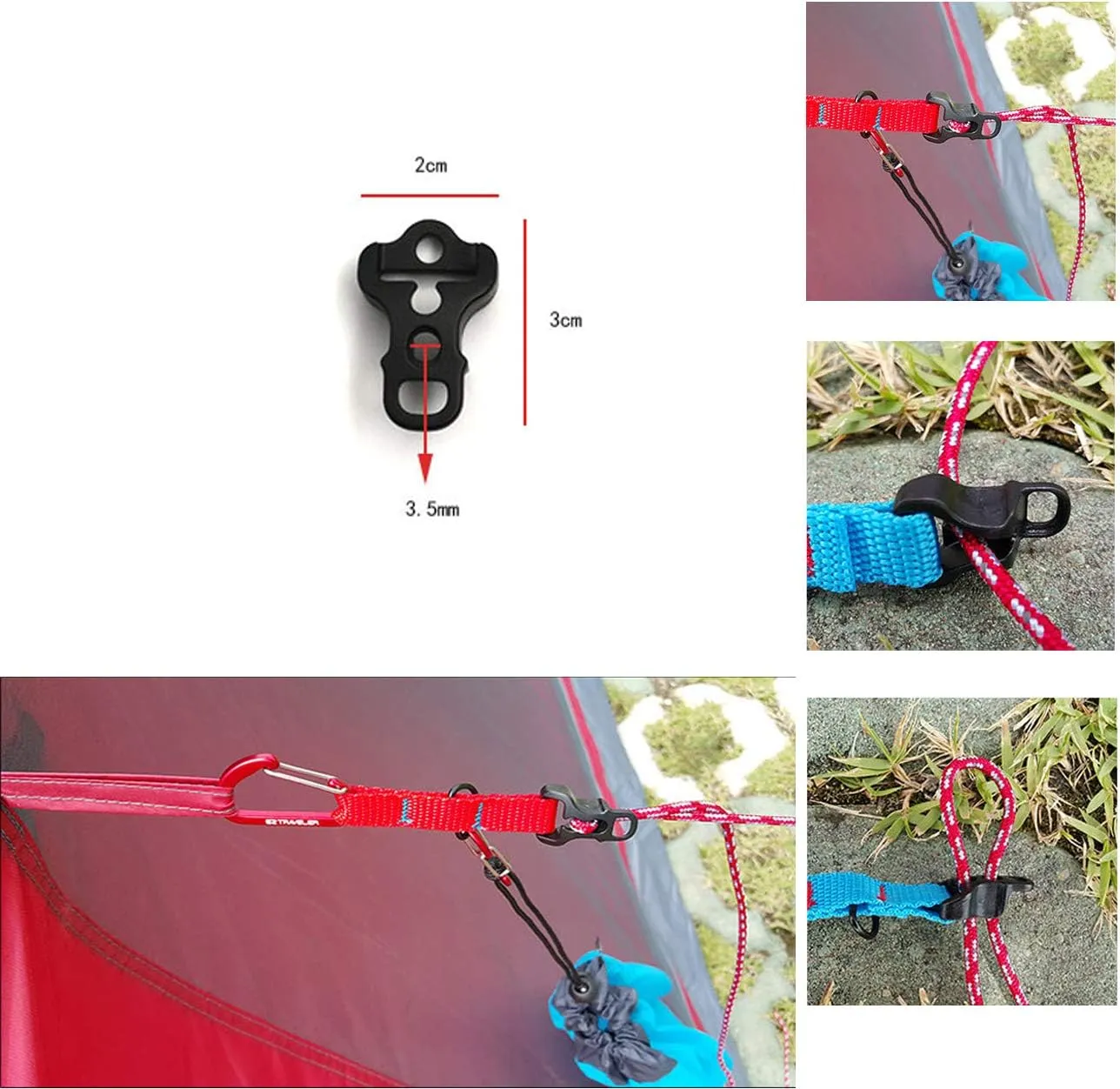 BSGB 43PCS Aluminum Alloy Fish Bone Anchor Deck Plank Board Tent Stakes D Carabiner Wind Rope Buckle 3 Hole Guyline Adjuster Tent Cord Rope Tensioner Alligator Camping Tent Awning Tarp