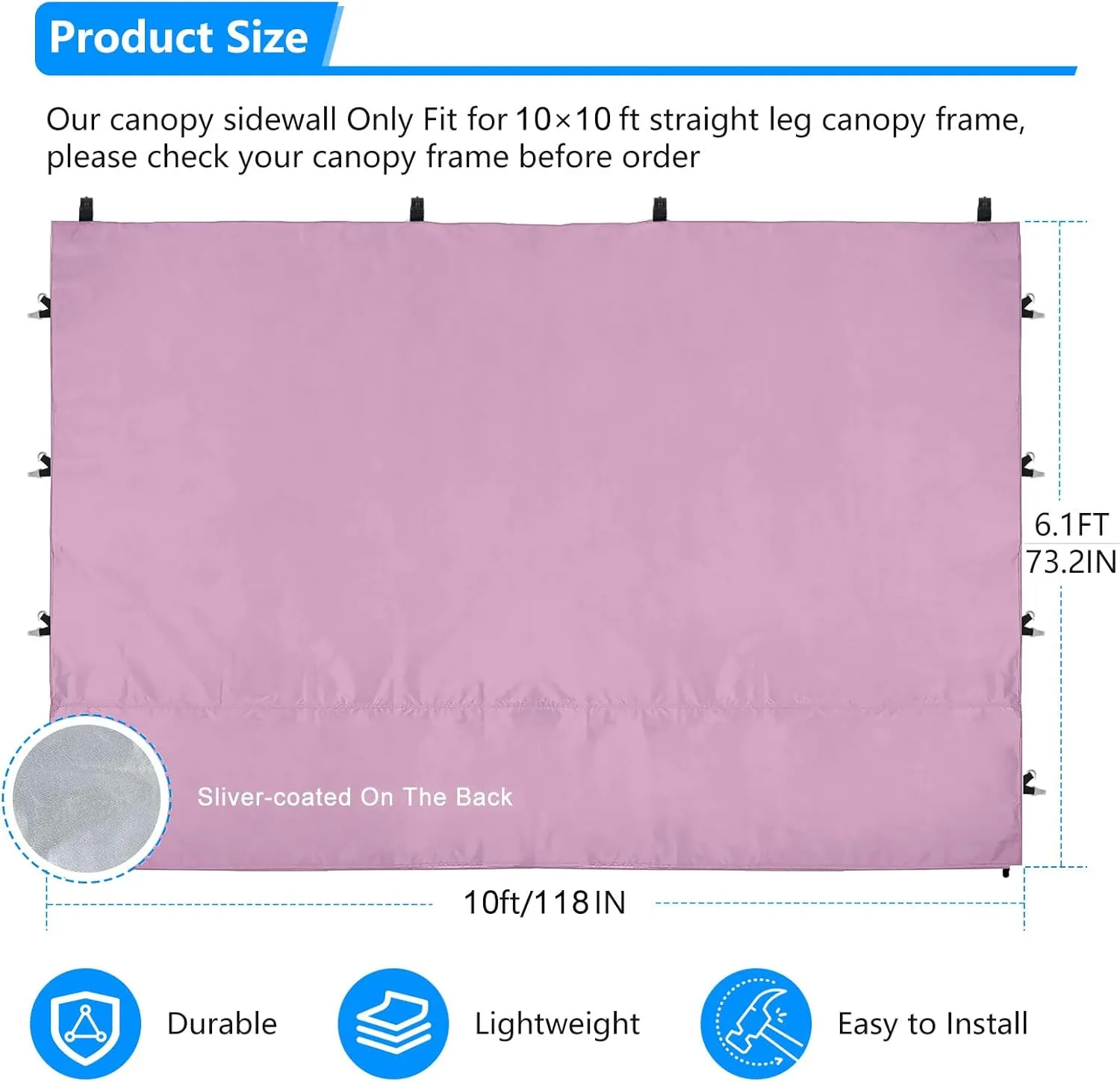 Canopy Tent Sidewalls for 1010 Pop Up Canopy, Instant Canopy SunWall with Waterproof and UV Protection Layer, Straight Leg Canopy Shade Wall, 1 Pack Sidewall Only(LightPink)