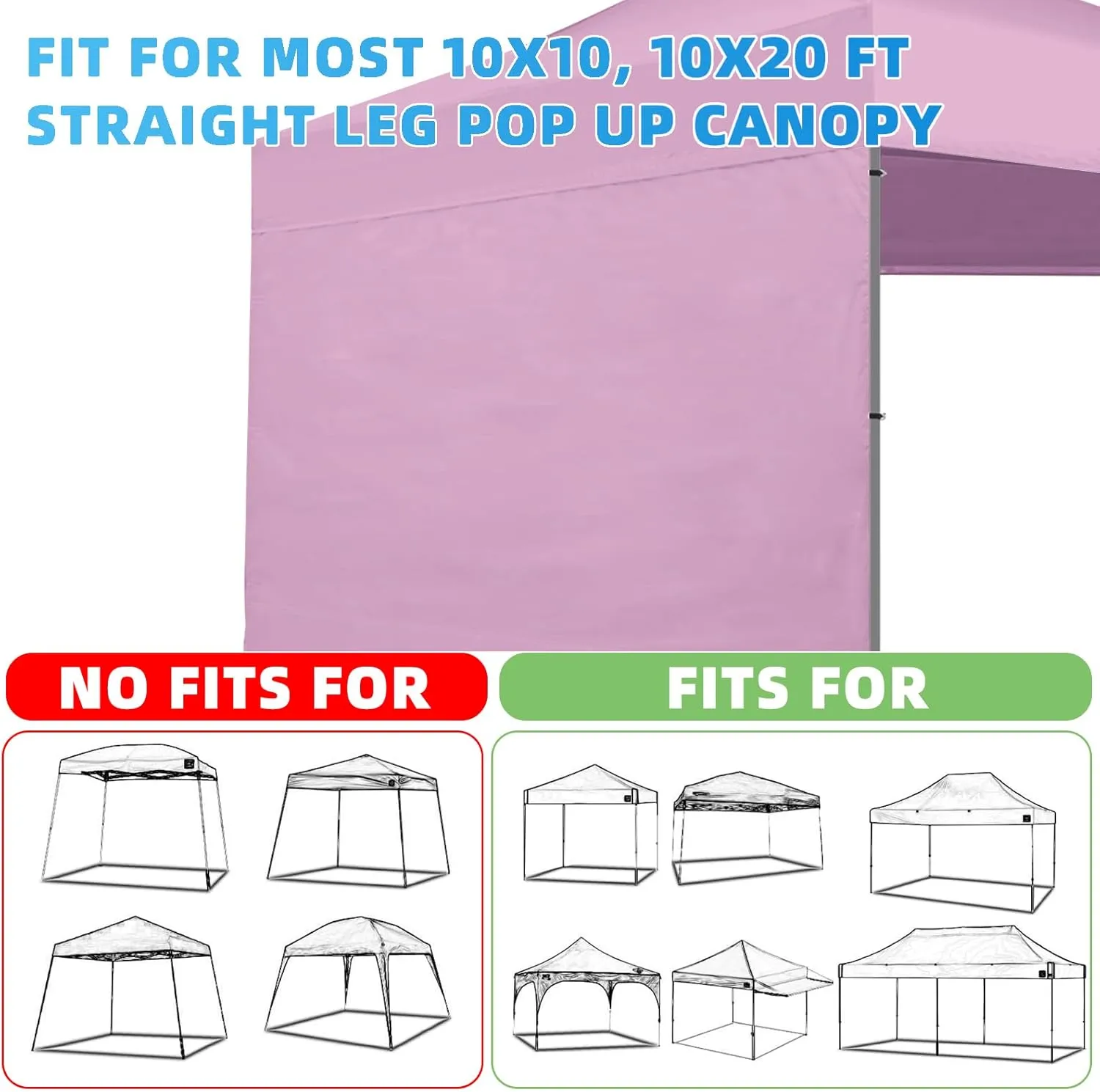 Canopy Tent Sidewalls for 1010 Pop Up Canopy, Instant Canopy SunWall with Waterproof and UV Protection Layer, Straight Leg Canopy Shade Wall, 1 Pack Sidewall Only(LightPink)