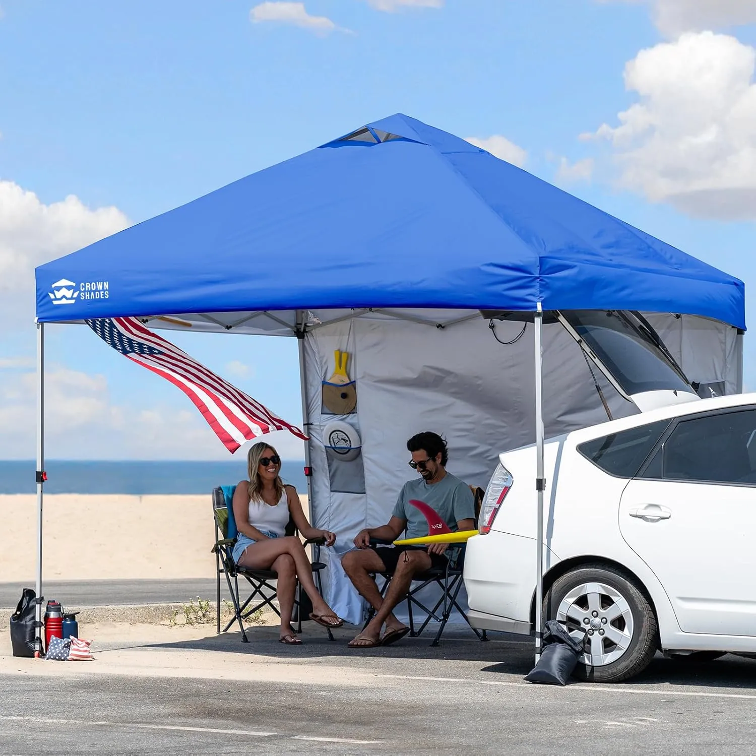 CROWN SHADES Canopy Tent 10x10 Pop Up Canopy Outdoor Shade with Pockets Sidewall, Easy Up Sun Shelter with One Person Set Up Center Lock, Portable Instant Camping Beach Canopy Tents, Blue