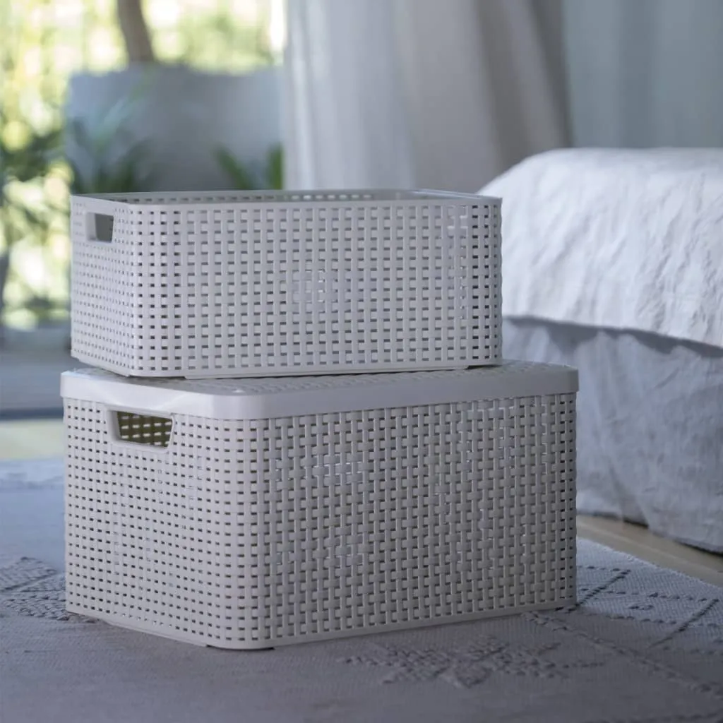 30L Creamy White Curver Storage Box with Lid - Stylish and Durable Organization Solution