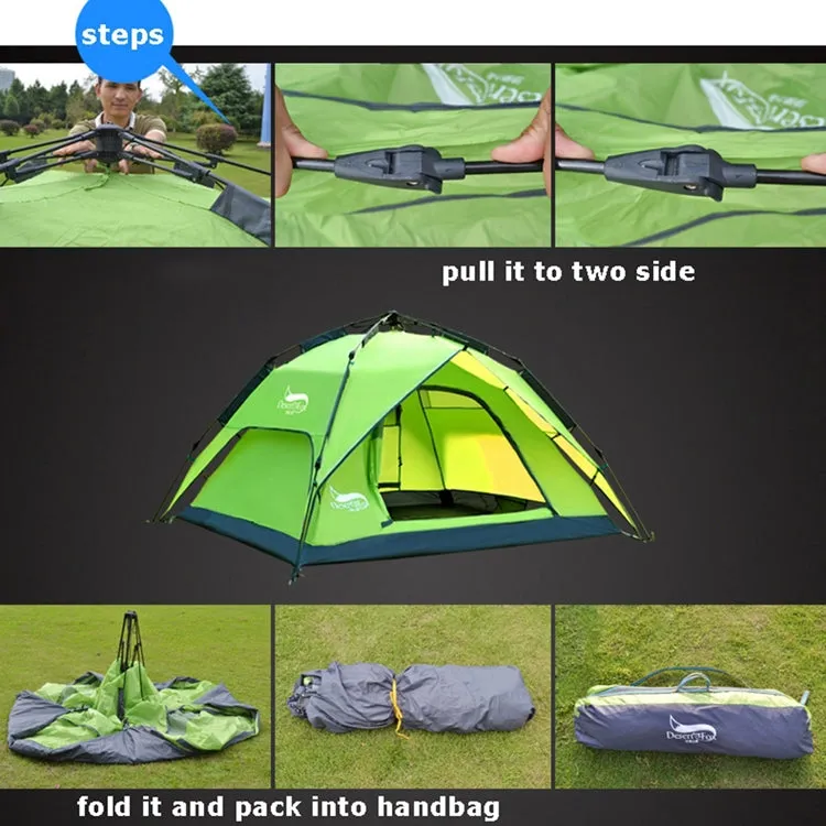 Desert&Fox Outdoor Travel Camp Tent Beach Automatic Easily Building Tent for 3-4 People(Army Green)