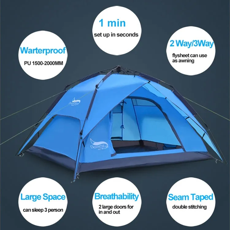 Desert&Fox Outdoor Travel Camp Tent Beach Automatic Easily Building Tent for 3-4 People(Army Green)