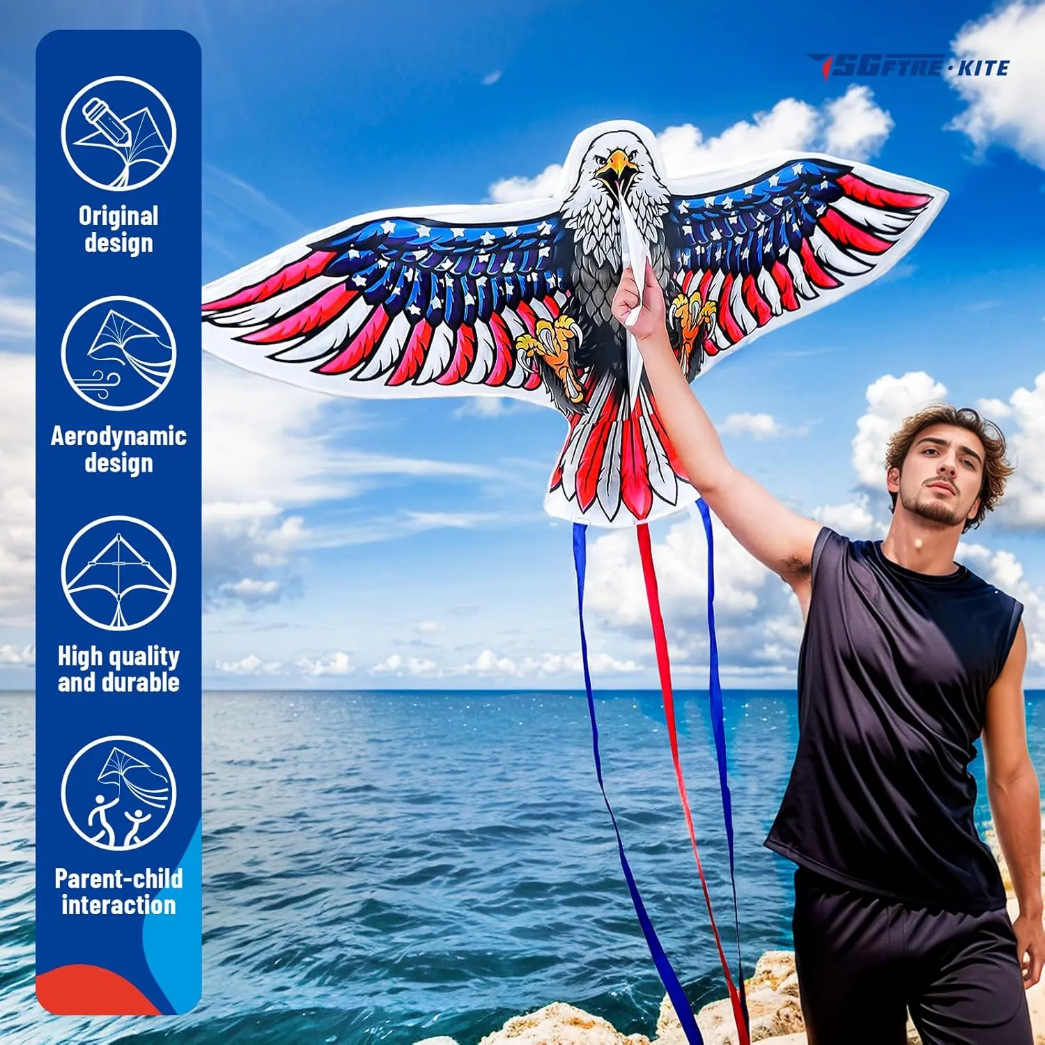 Eagle Kites for Adult and KidsExtremely Easy to Fly for Beginners,Single Line Beach and Park Kite for Family Outdoor Games & Activities (Eagle Flag Kite)