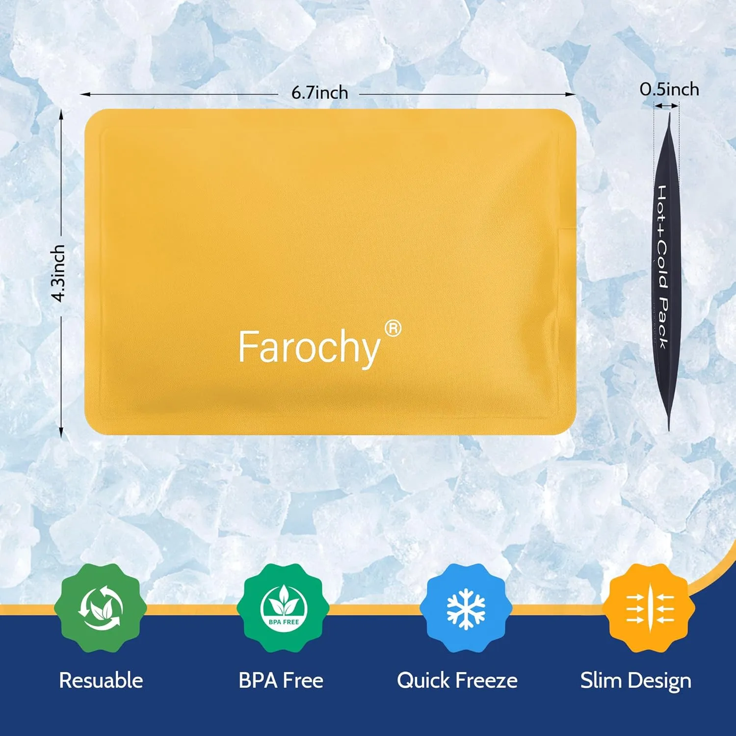 Farochy Reusable Ice Packs for Lunch Boxes - 2PCS Soft Ice Packs Freezer Packs for Cooler Gel Ice Packs, Keep Food Cold or Hot