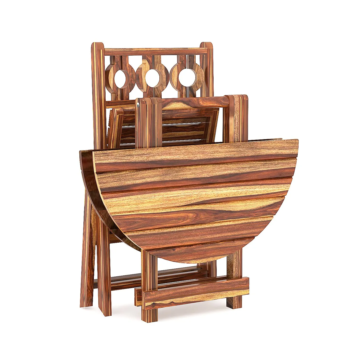 Fine Wood HUB Solid Sheesham Wood Wooden Folding Round Patio Dining Table | Dinning Table for Dining Room Outdoor Balcony | Study Table Coffee Table (Honey Finish) (Large)